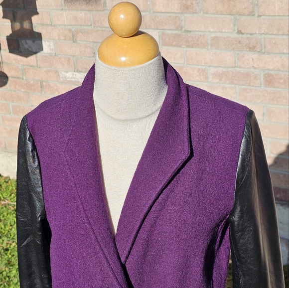 Scoop NYC purple wool & leather coat - Picture 4 of 6